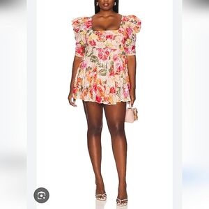 For Love & Lemons 'Dascha' Puff Sleeve Mini Dress Floral Lace-Size Medium